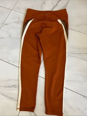 ZYIA Rust Brown Leggings with Cream Side Stripe. Size 12